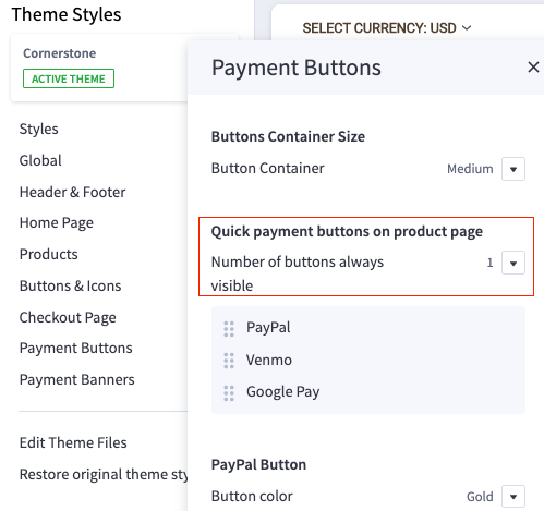 Adding base wallet buttons count section to the Page Builder into Payments section Image