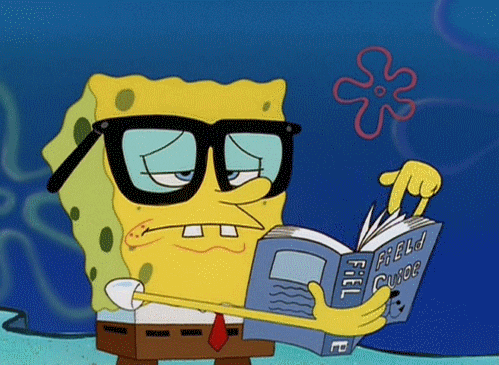 A gif of Spongebook browsing through a book