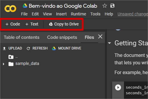 Google Colab — Outras opções.