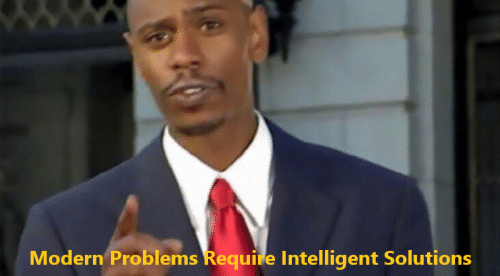 Screenshot of interview with man in suit with caption ‘Modern Problems Require Intelligent Solutions’