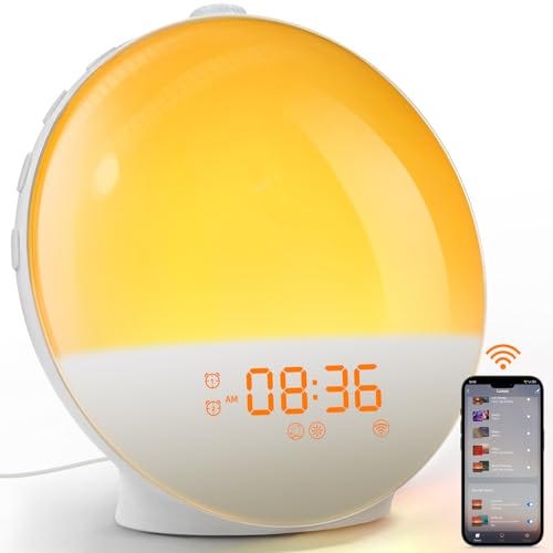 Dekala Sunrise Alarm Clock, Smart Wake Up Light, APP Control, Sunrise Sunset Simulation, Sleep Sound Machine, Dual Alarms, FM Radio, Natural Sounds, for Heavy Sleepers Adults, Ideal Gift
