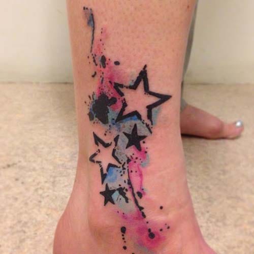 ankle watercolor star tattoo ankle colorful star tattoo