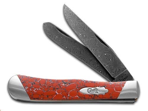 CASE XX Painted Pony Damascus Red Matrix Stone Trapper