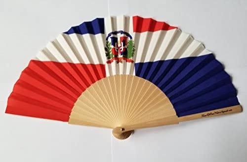 Dominican Republic Flag Fabric Folding Hand Fan with Bamboo Handle