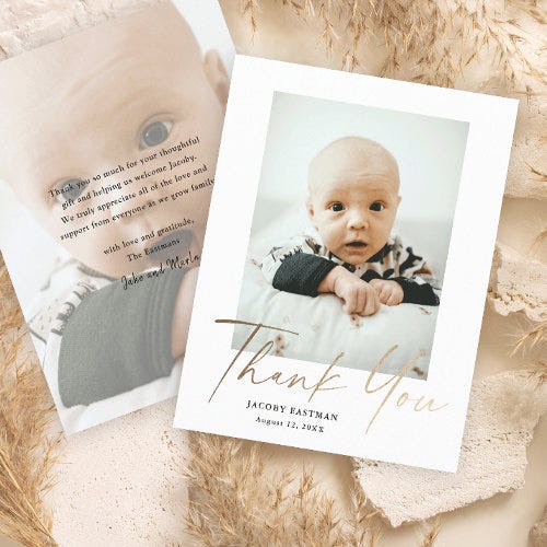 Budget Minimal Script Photo Baby Thank You Card