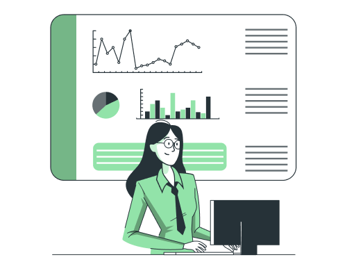 An illustration of women working on a dashboard analytics