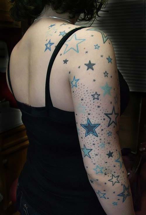 woman sleeve star tattoo