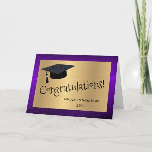 Elegant Purple Gold Cap Congratulations Graduation Card