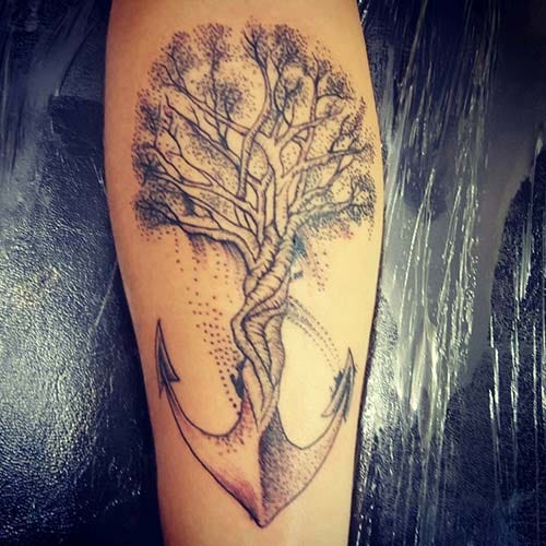 tree tattoo with anchor root