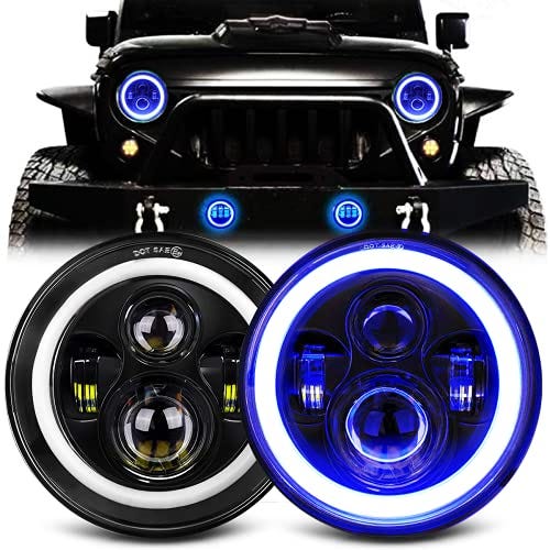 MGLLIGHT 7 Inch LED Headlights with Blue Halo Amber Turn ...
