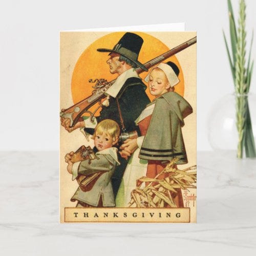 Vintage Pilgrim Family Thanksgiving Holiday Card