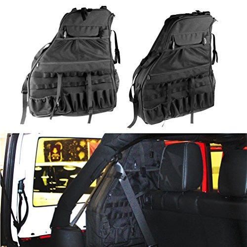 Roll Bar Storage Bag Cage for 2007~2017 Jeep Wrangler JK 4-door with Multi-Pockets & Organizers & Cargo Bag Saddlebag Tool Kits Holder