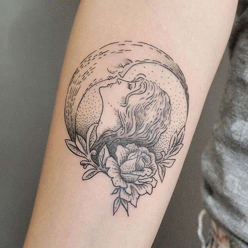 moon and woman tattoos