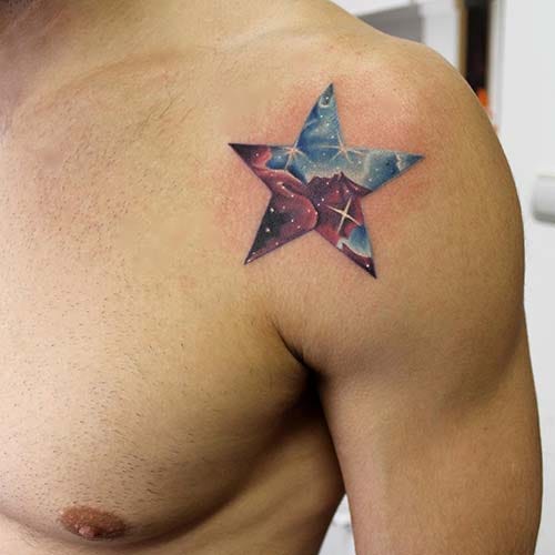 man shoulder galaxy star tattoo man shoulder galaxy star tattoo