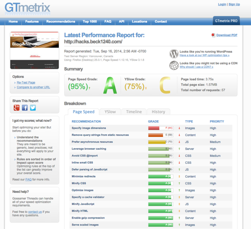 Latest Performance Report for http hacks beck1240 com GTmetrix