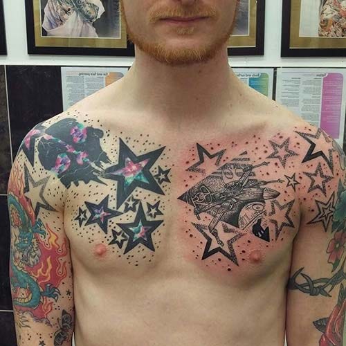 man chest full star tattoo