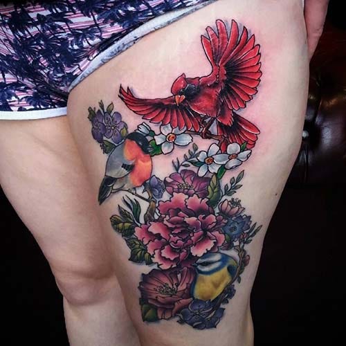 birds and flowers tattoo