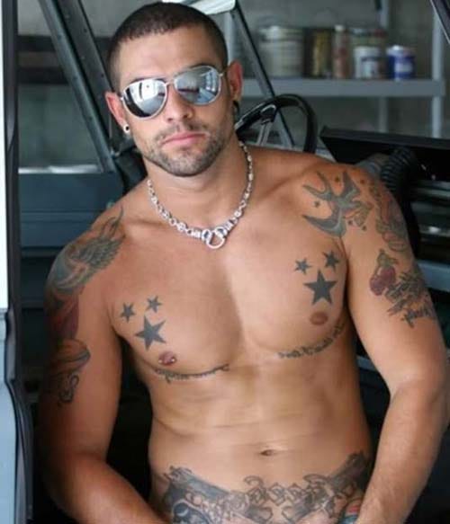 sexy man chest star tattoo