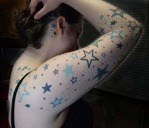 full sleeve and shoulder star tattoo