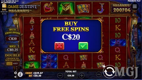 Free Spins Slots — Screenshot of Pragmatic Play’s Madame Destiny Megaways Slot — Buy Free Spins for CAD 20