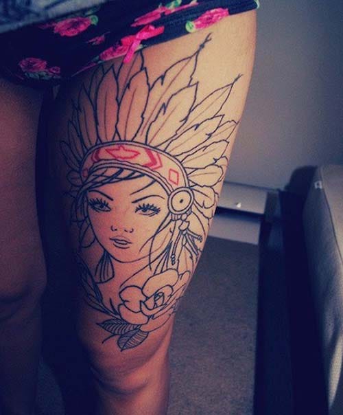 upper leg indian girl tattoo