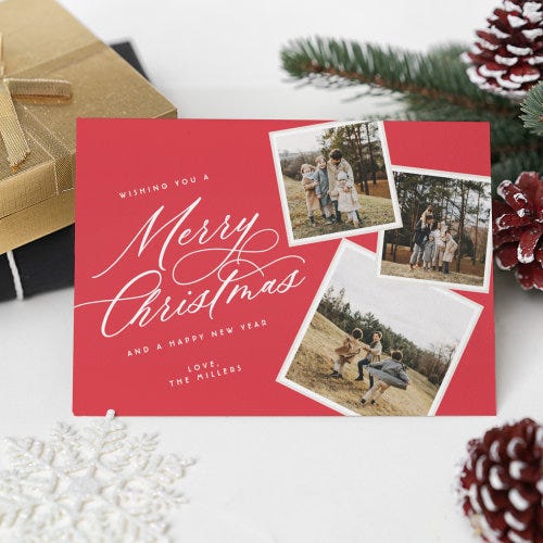 Merry Christmas Script Titled Multi-Photo  RED Holiday Card