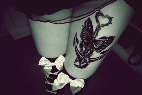 female upper leg anchor and butterfly tattoo female upper leg anchor and butterfly tattoo