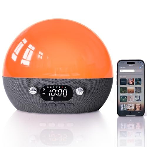 MOMILLA White Noise Sound Machine- Sunrise Alarm Clock with Bluetooth Speaker, Smart Alarm Clocks for Bedrooms, Alexa & APP Control, Sunset Night Light Wake up Light for Kids & Heavy Sleepers