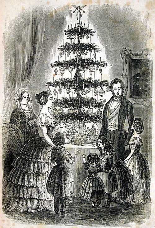 A imagem da Rainha Victoria e do Príncipe Albert ao redor da árvore de Natal em 1848 foi desenhada por James Godwin.