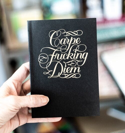 person holding Carpe Fucking Diem book