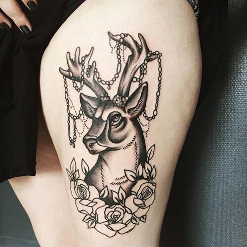 upper leg deer tattoo lady thigh deer tattoo for women