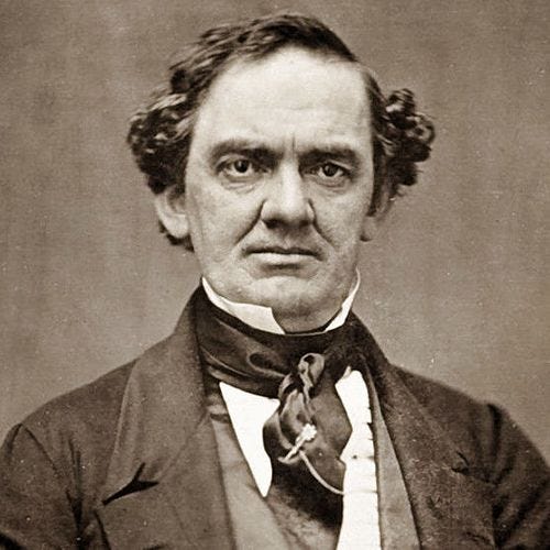 Black and white portrait photo of P. T. Barnum.