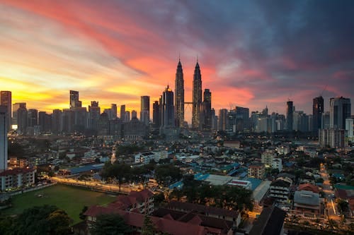 City Buildings Under Orange Sunset, Malaysia