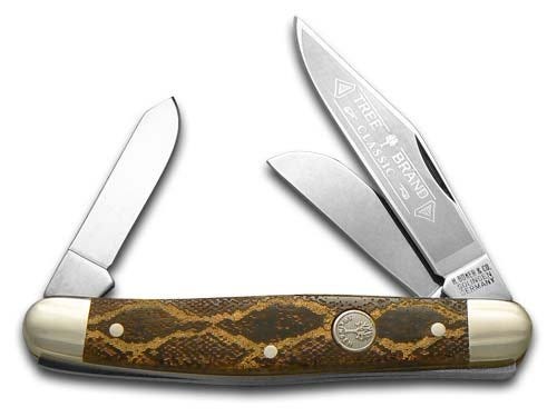 BOKER Tree Brand Brown Bone Golden Diamondback Rattlesnake Stockman Carbon Steel Pocket Knife