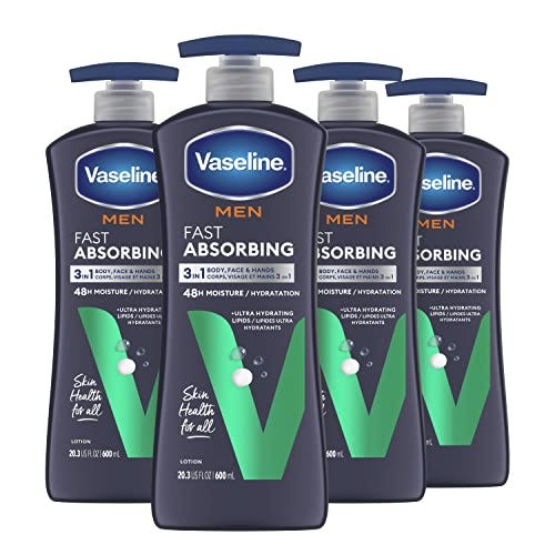 Vaseline Men Hand & Body Lotion Healing Moisture 4 ct For Dry or Cracked Skin Non-Greasy 20.3 oz