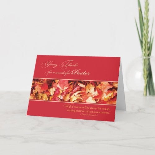 Pastor Thanksgiving Leaves, Religious Holiday Card