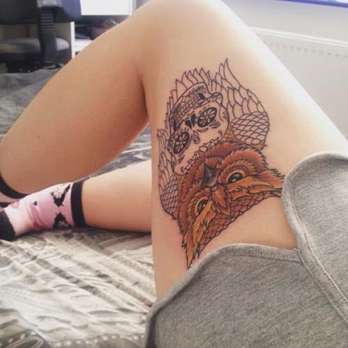 owl and skull tattoo