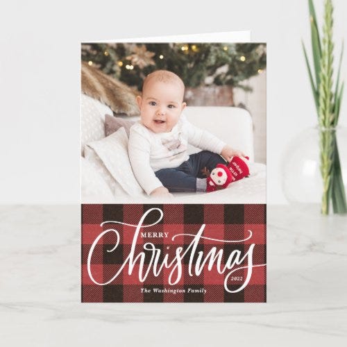 Rustic Red Buffalo Plaid Merry Christmas Photo Holiday Card