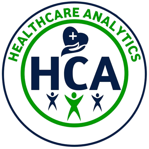 A circle, in it is H,C,A written, with health logo at the top and three distinct logo that represents happy people below.