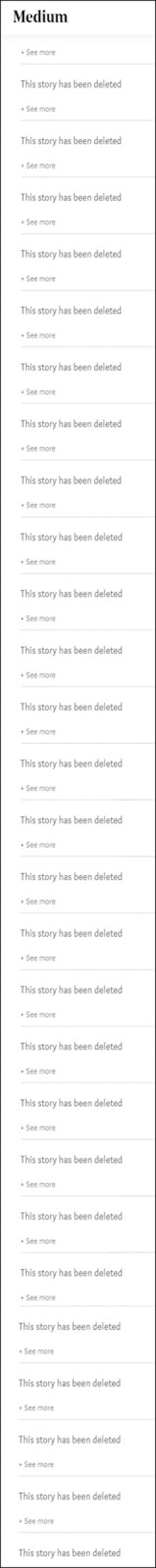 screenshot of deleted stories