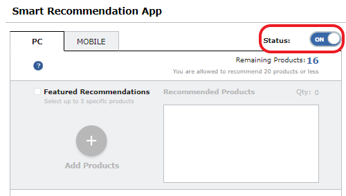 Screencap of the Smart Recommendation app status