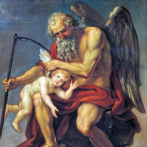 Chronos, Deus do tempo cortando as asas de Cupido.
