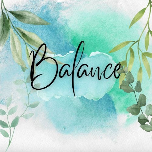 Blue green graphic with “Balance”