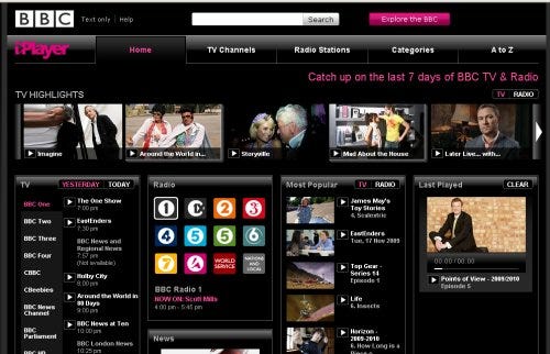 BBC iPlayer homepage in 2007