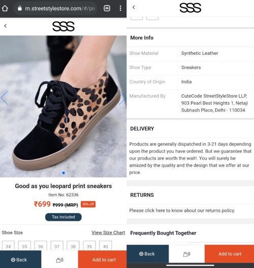 Screenshots of streetstylestore.com with no feedback section.