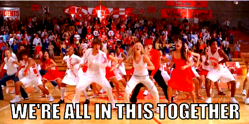 A gif of High School Musical, singing “we’re all in this together”