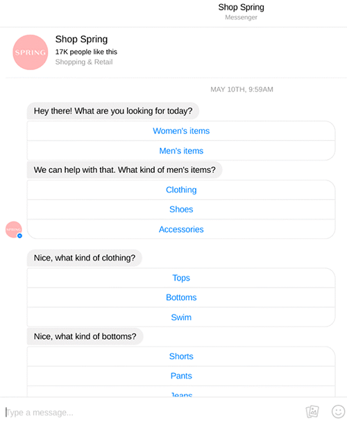 Exemple de chatbot de type parcours d’arbres