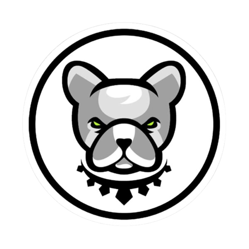 pitbull crypto token: white circle with white pitbull dog symbol in the middle