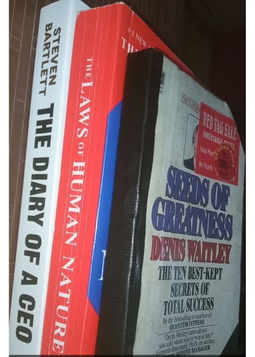 Seeds of Greatness by Denis Waitley, Laws of Human Nature by Robert Greene, The Diary of a CEO by Steven Bartlett
