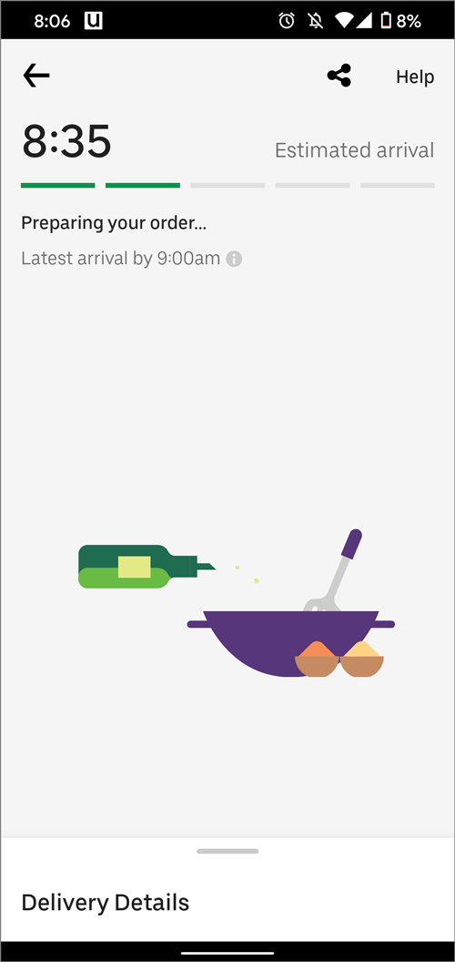 Página de acompanhamento de pedido do Uber Eats — Google Play 2021